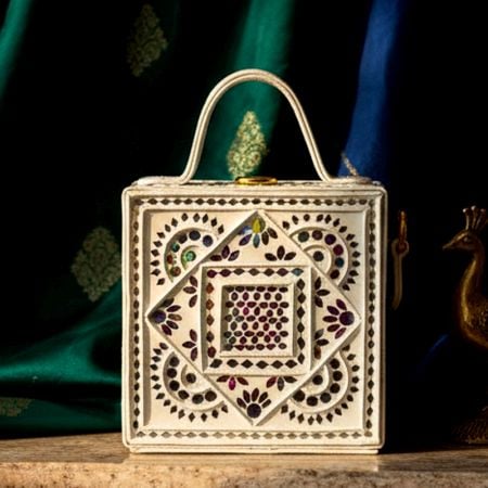 Mini Mandala Lippan Art Handcrafted Square Sling Bag